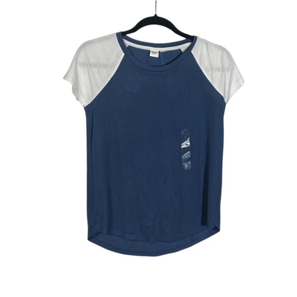 GAP Raglan Tee Shirt Ribbed Blue and White Size Small NWT - Picture 1 of 7